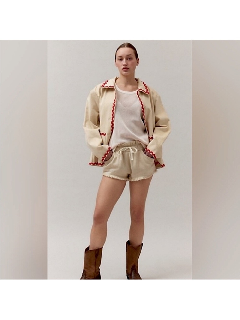BDG Cream Textured Elastic Waist Pants